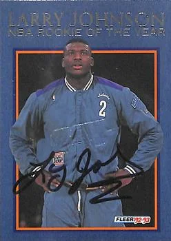 1992-93 Fleer Larry Johnson AU [Larry Johnson NBA Rookie of the Year Autographs] Larry Johnson NBA Rookie of the Year Autographs #10 card image