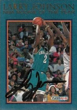1992-93 Fleer Larry Johnson AU [Larry Johnson NBA Rookie of the Year Autographs] Larry Johnson NBA Rookie of the Year Autographs #4 card image