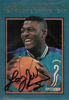 1992-93 Fleer Larry Johnson AU [Larry Johnson NBA Rookie of the Year Autographs] Larry Johnson NBA Rookie of the Year Autographs #5 card image