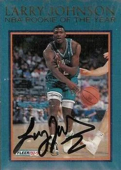1992-93 Fleer Larry Johnson AU [Larry Johnson NBA Rookie of the Year Autographs] Larry Johnson NBA Rookie of the Year Autographs #6 card image