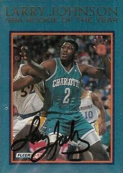 1992-93 Fleer Larry Johnson AU [Larry Johnson NBA Rookie of the Year Autographs] Larry Johnson NBA Rookie of the Year Autographs #7 card image