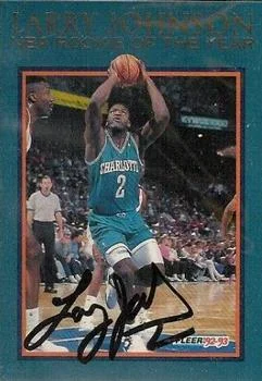 1992-93 Fleer Larry Johnson AU [Larry Johnson NBA Rookie of the Year Autographs] Larry Johnson NBA Rookie of the Year Autographs #8 card image