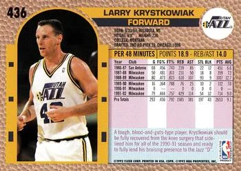 1992-93 Fleer Larry Krystkowiak #436 card back image