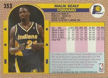 1992-93 Fleer Malik Sealy #353 card back image