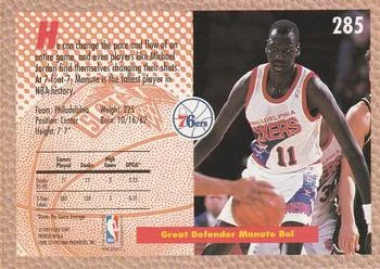 1992-93 Fleer Manute Bol SD #285 card back image