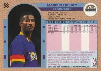 1992-93 Fleer Marcus Liberty #58 card back image