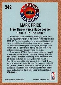 1992-93 Fleer Mark Price LL #242 card back image