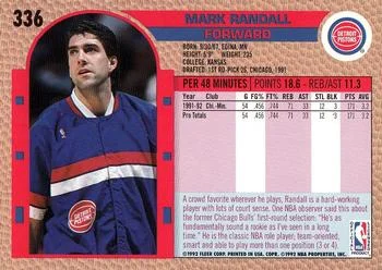 1992-93 Fleer Mark Randall #336 card back image
