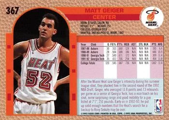 1992-93 Fleer Matt Geiger #367 card back image