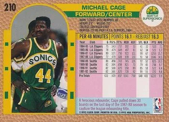1992-93 Fleer Michael Cage #210 card back image