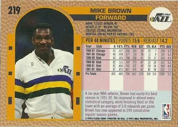 1992-93 Fleer Mike Brown #219 card back image