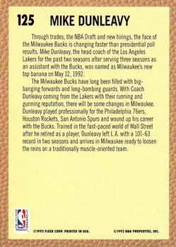 1992-93 Fleer Mike Dunleavy CO #125 card back image