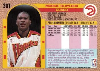 1992-93 Fleer Mookie Blaylock #301 card back image