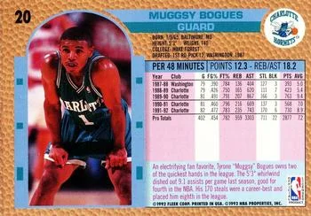 1992-93 Fleer Muggsy Bogues #20 card back image