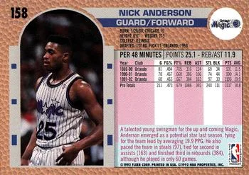 1992-93 Fleer Nick Anderson #158 card back image