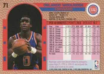 1992-93 Fleer Orlando Woolridge #71 card back image