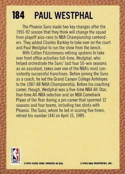 1992-93 Fleer Paul Westphal CO #184 card back image