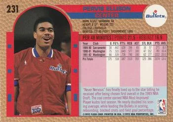 1992-93 Fleer Pervis Ellison #231 card back image