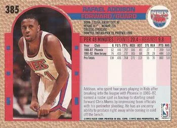1992-93 Fleer Rafael Addison #385 card back image
