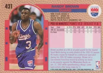 1992-93 Fleer Randy Brown #421 card back image