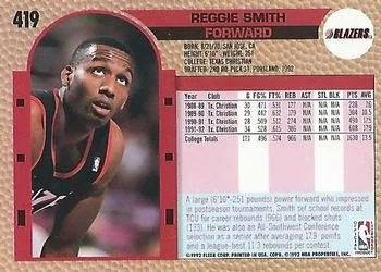 1992-93 Fleer Reggie Smith #419 card back image