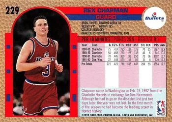 1992-93 Fleer Rex Chapman #229 card back image