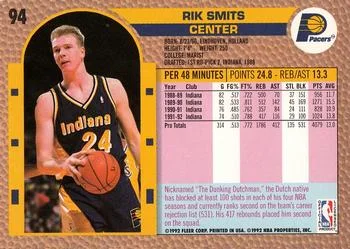 1992-93 Fleer Rik Smits #94 card back image