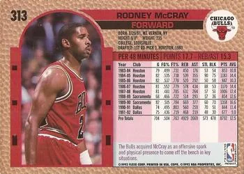 1992-93 Fleer Rodney McCray #313 card back image