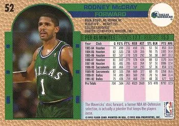 1992-93 Fleer Rodney McCray #52 card back image