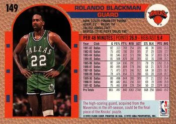 1992-93 Fleer Rolando Blackman #149 card back image