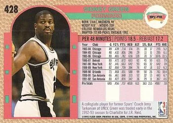 1992-93 Fleer Sidney Green #428 card back image