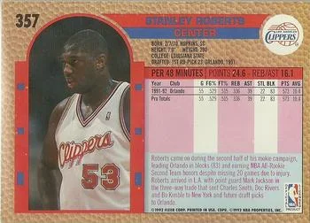 1992-93 Fleer Stanley Roberts #357 card back image