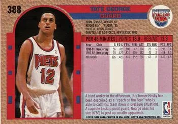 1992-93 Fleer Tate George #388 card back image