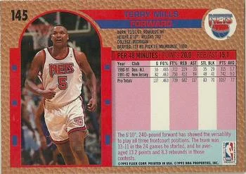 1992-93 Fleer Terry Mills #145 card back image