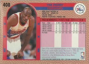 1992-93 Fleer Tim Perry #408 card back image