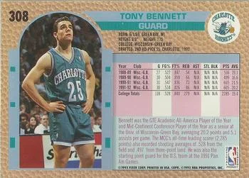 1992-93 Fleer Tony Bennett #308 card back image