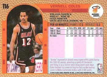 1992-93 Fleer Vernell Coles #116 card back image