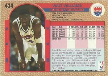 1992-93 Fleer Walt Williams #424 card back image