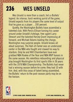 1992-93 Fleer Wes Unseld CO #236 card back image