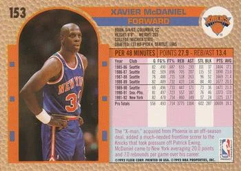 1992-93 Fleer Xavier McDaniel #153 card back image