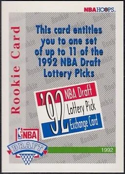 1992-93 Hoops Rookie Card RDM 92 NBA Draft Lottery Pick Redemption #NNO card image