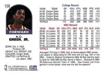 1992-93 Hoops A.C. Green #109 card back image