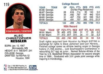 1992-93 Hoops Alec Kessler #119 card back image