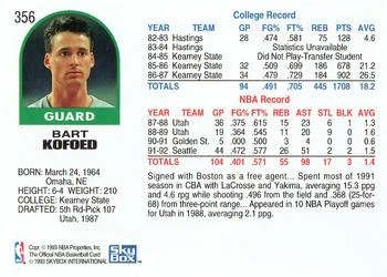 1992-93 Hoops Bart Kofoed #356 card back image