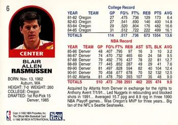 1992-93 Hoops Blair Rasmussen #6 card back image