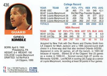1992-93 Hoops Bo Kimble #436 card back image