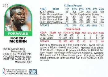 1992-93 Hoops Bob McCann #422 card back image