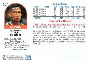 1992-93 Hoops Bobby Phills #367 card back image