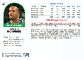 1992-93 Hoops Brian Howard #371 card back image