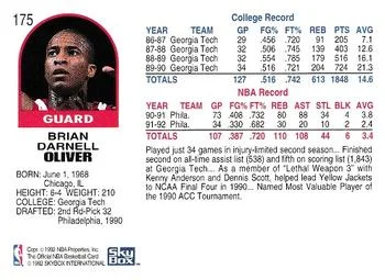 1992-93 Hoops Brian Oliver #175 card back image